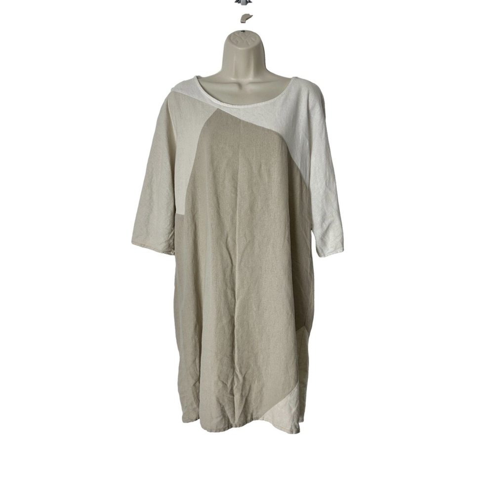 For Cynthia Linen Shift Midi Dress Medium Lagenlook Beach Neutral Travel Hi Low